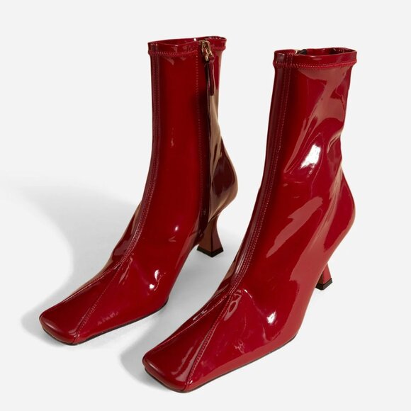 249. MANU ATELIER Duck Boots Stretch Vegan Patent Red $580 EUC Sz 37 - Picture 2 of 9